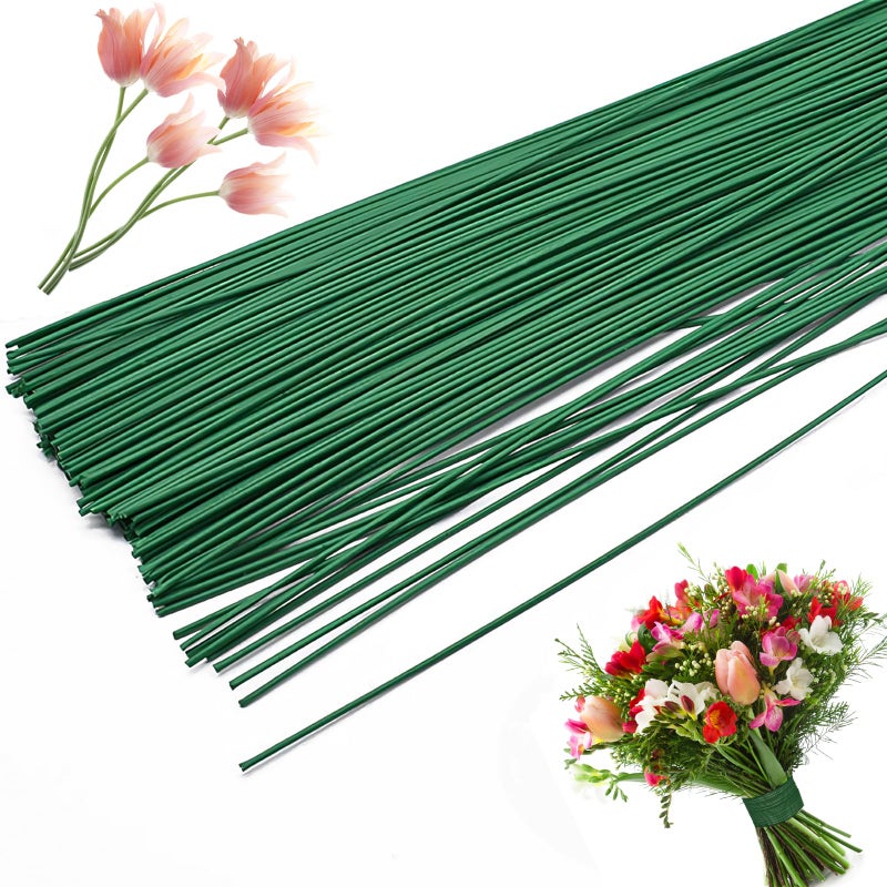 OJYUDD 200 PCS 22 Gauge Floral Stem Wire Flower Arrangements and DIY Crafts,Dark Green,Floral Wire for Florist Flower Arrangement 16 Inches,Diameter:0.03 inch - Image 1